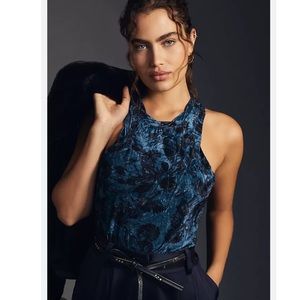 Anthropologie Pilcro Velveteen Racerback Tank in Blue Motif. Size XS. NWOT